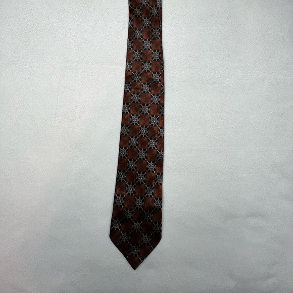 Ermenegildo Zegna Brown/Bronze Wheel Print Neck Tie - Picture 4 of 10
